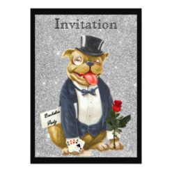Black Silver Bachelor Party Invitation Bull Dog