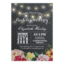Black White Floral String Light Bachelorette Party Card