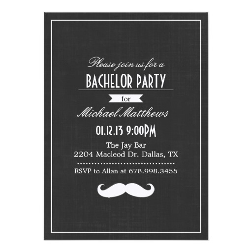 Black & White Mustache Bachelor Party Invitation