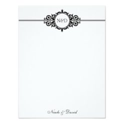 Black white scroll monogram thank you note flat card