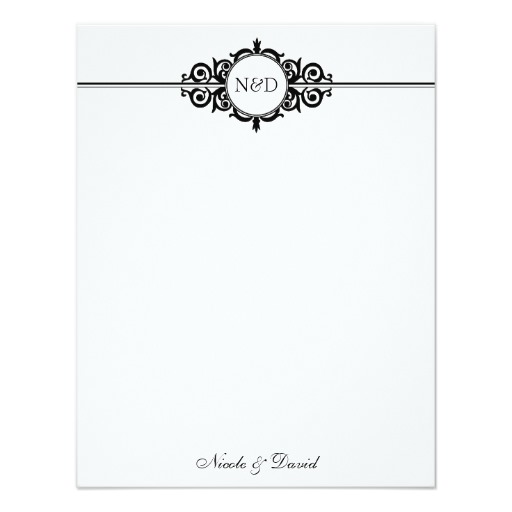 Black white scroll monogram thank you note flat card