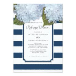 Blue Hydrangea Rehearsal Dinner Navy Stripe Modern Card