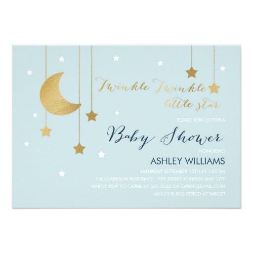 Blue Moon and Stars Baby Shower Invitation