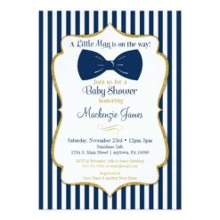 Bow Tie Boy Baby Shower Invitation Navy Blue Gold