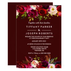 Burgundy Boho Floral Spring Engagement Party Card