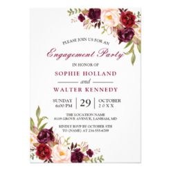 Burgundy Marsala Red Floral Chic Engagement Party Card