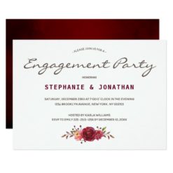 Burgundy Marsala Red Roses Floral Engagement party Card