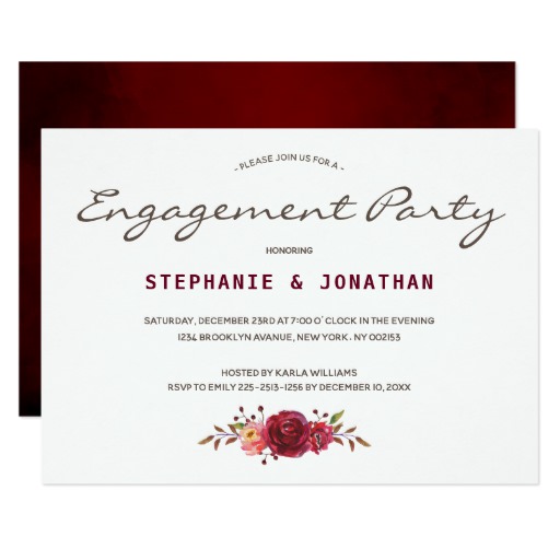 Burgundy Marsala Red Roses Floral Engagement party Card