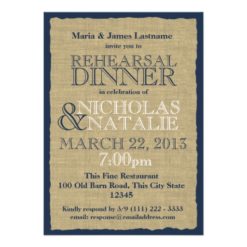 Burlap Look Rehearsal Dinner Navy Blue Card