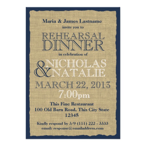 Burlap Look Rehearsal Dinner Navy Blue Card