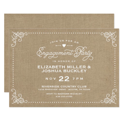 Burlap Rustic Script Engagement Party Invitation