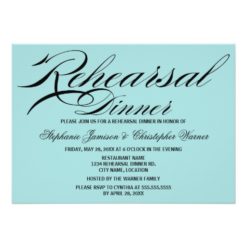 Calligraphy Elegance Aqua Rehearsal Dinner Card