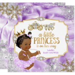 Carriage Princess Baby Shower Purple Ethnic Card