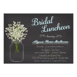 Chalkboard Mason Jar Baby's Breath Bridal Luncheon Card