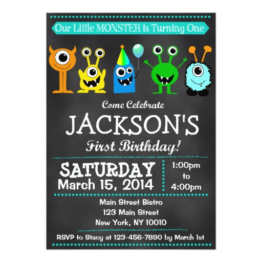 Chalkboard Monster First Birthday Invitation