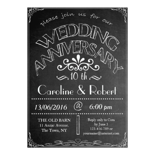 Chalkboard Wedding Anniversary Invitation 10th