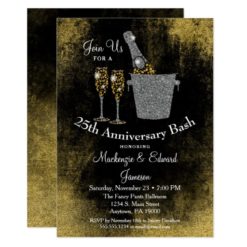 Champagne Anniversary Invitation Black Gold Silver