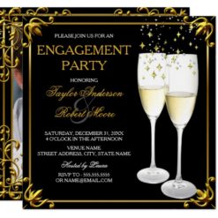 Champagne Gold Engagement Party Photo Invitation