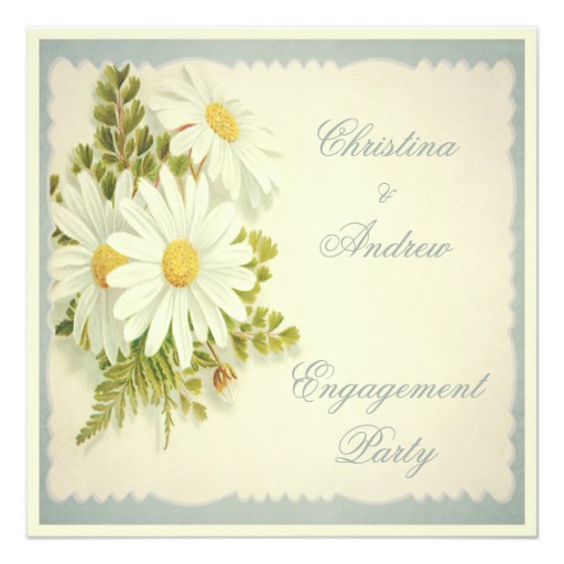Chic Vintage Daisies Engagement Party Card