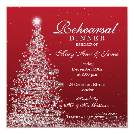 Christmas Wedding Rehearsal Dinner Red Silver Card