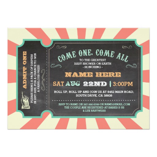 Circus Carnival Ticket Baby Shower Invitation