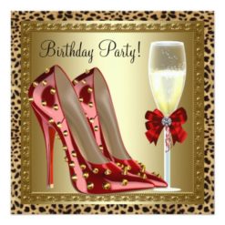Cocktails Red High Heel Shoes Leopard Birthday Card
