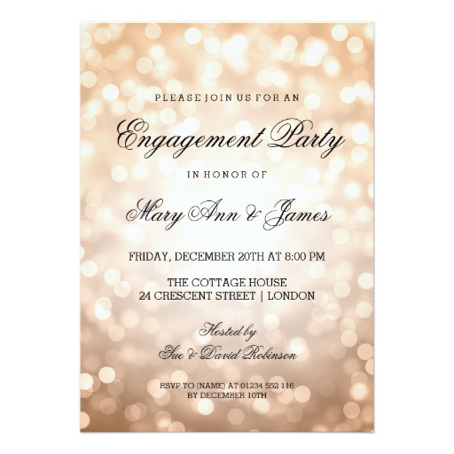Copper Bokeh Lights Elegant Engagement Party Card