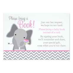 Cute Elephant Chevron Pink Girl Baby Shower Book Card