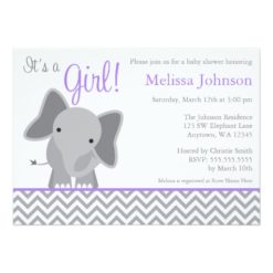 Cute Elephant Chevron Purple Baby Shower Card