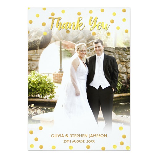 Cute Gold Confetti Thank You Wedding Photo Card