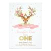 Deer birthday invite Antlers Woodland Gold Pink