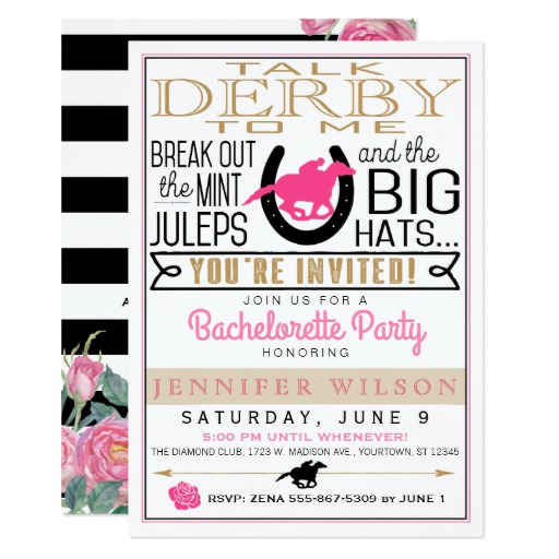 Derby Bachelorette Black/Gold/Pink Roses Custom Card
