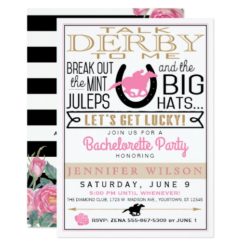 Derby Bachelorette Party Black/Gold/Pink Roses Card