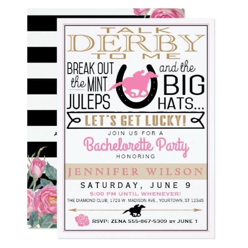 Derby Bachelorette Party Black/Gold/Pink Roses Card