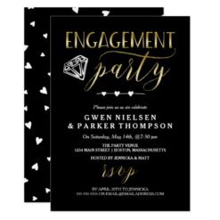 Diamond & Hearts | Black & Gold Engagement Party Card
