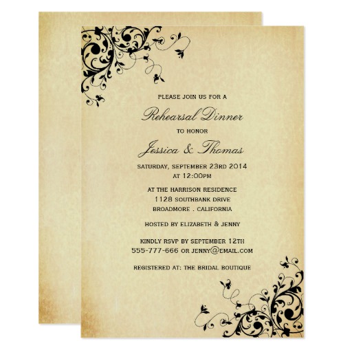 Elegant Antique Swirls Wedding Rehearsal Dinner Card