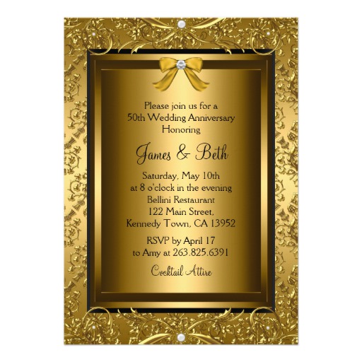 Elegant Gold Damask Photo 50th Anniversary Invite - Image 2
