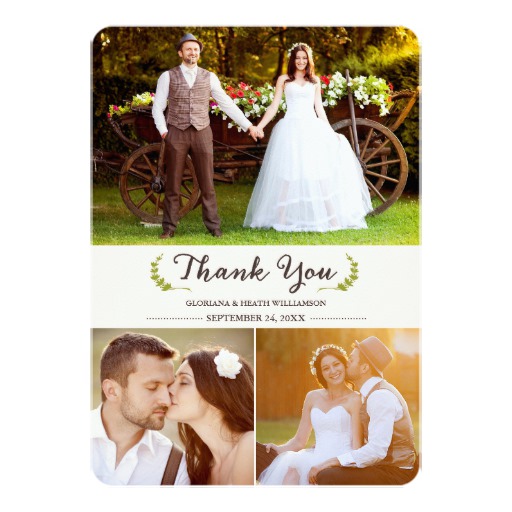 Elegant Laurels Wedding Thank You Photo Flat Card