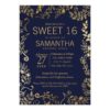Elegant Navy Blue and Gold Floral Sweet 16 Invite