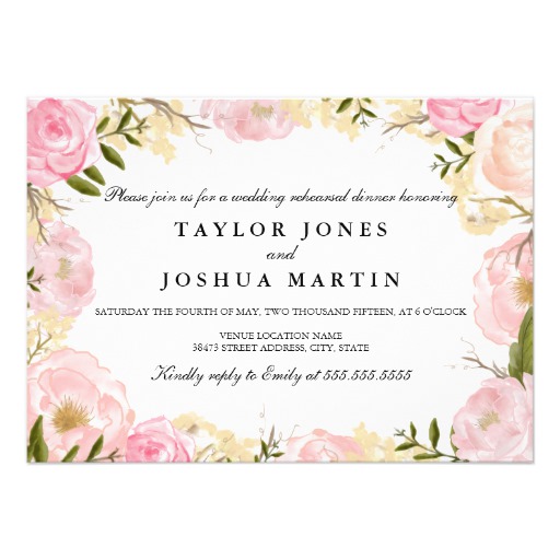 Elegant Pink Rose Wedding Rehearsal Dinner Invite