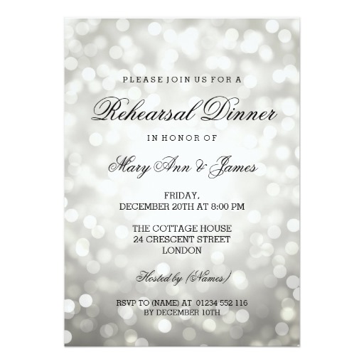 Elegant Rehearsal Dinner Silver Glitter Lights Card