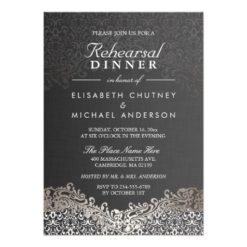 Elegant Silver Damask Formal Rehearsal Dinner Card