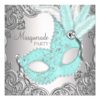 Elegant Silver Teal Blue Masquerade Party Card