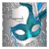 Elegant Silver Teal Blue Masquerade Party Card