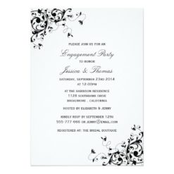 Elegant Swirls Black & White Engagement Party Card