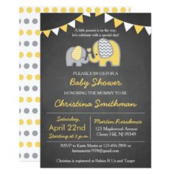 Elephant Baby Shower Invitation Yellow and Grey
