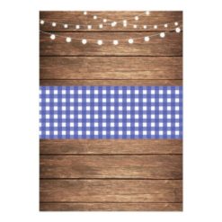 Engagement Party Lights Blue Check Wood Invite - Image 2