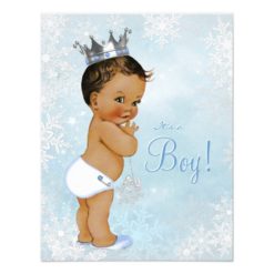 Ethnic Boy Prince Winter Wonderland Baby Shower Card