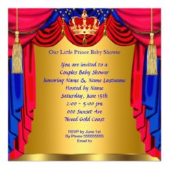 Ethnic Prince Baby Shower Gold Bear Red Blue Card - Image 2