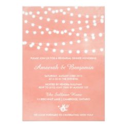 Fairy Lights Coral Rehearsal Dinner Invitation